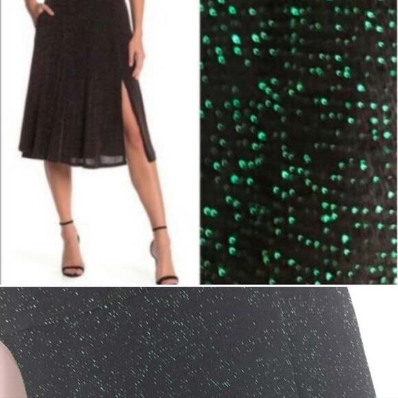 NWOT Socialite green and black sparkle spaghetti strap dress with inside lining. - Picture 4 of 11